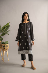 DC-0428 Black Embroidered Kurta